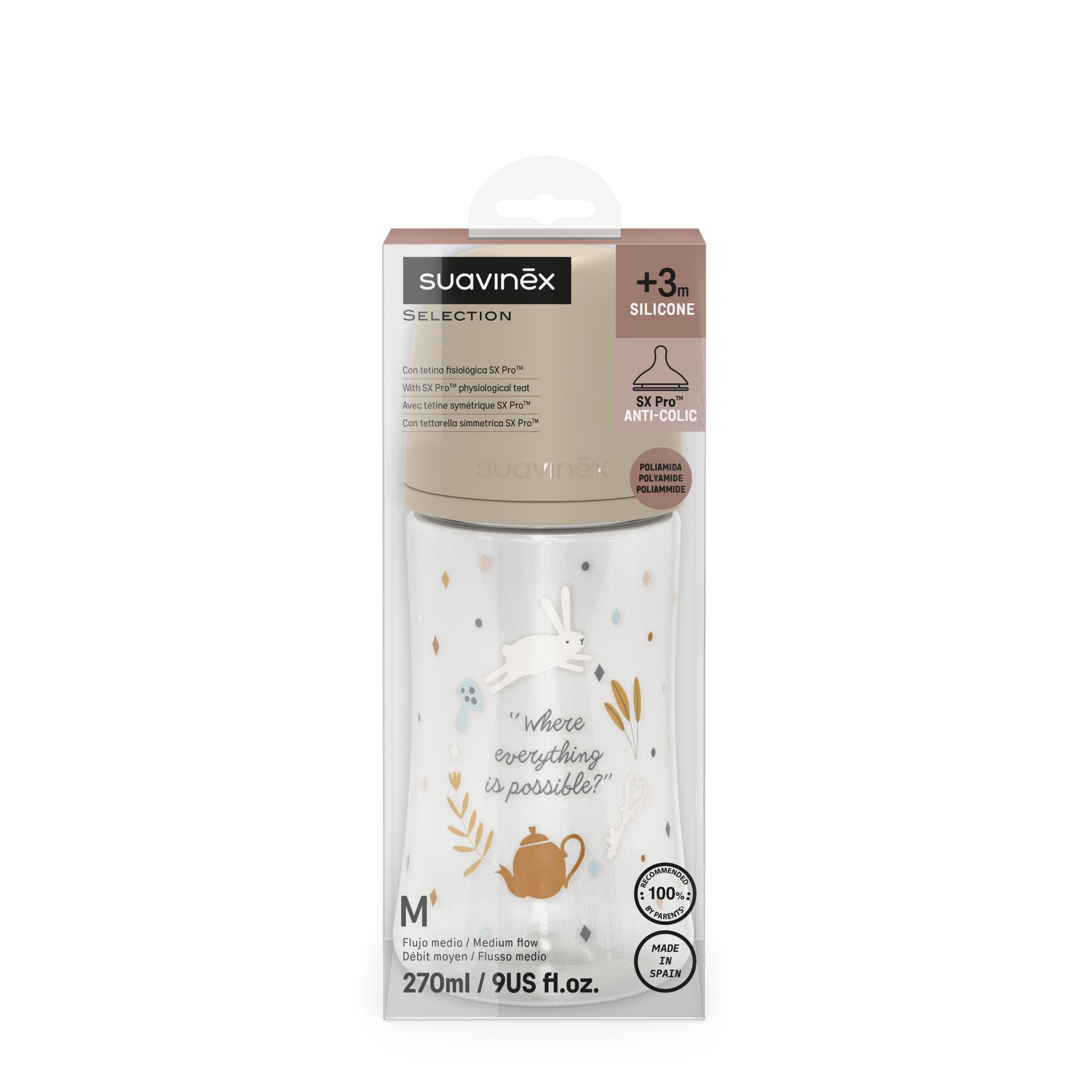 BIBERÓN Poliamida 270ML WONDERLAND FRASE BEIGE