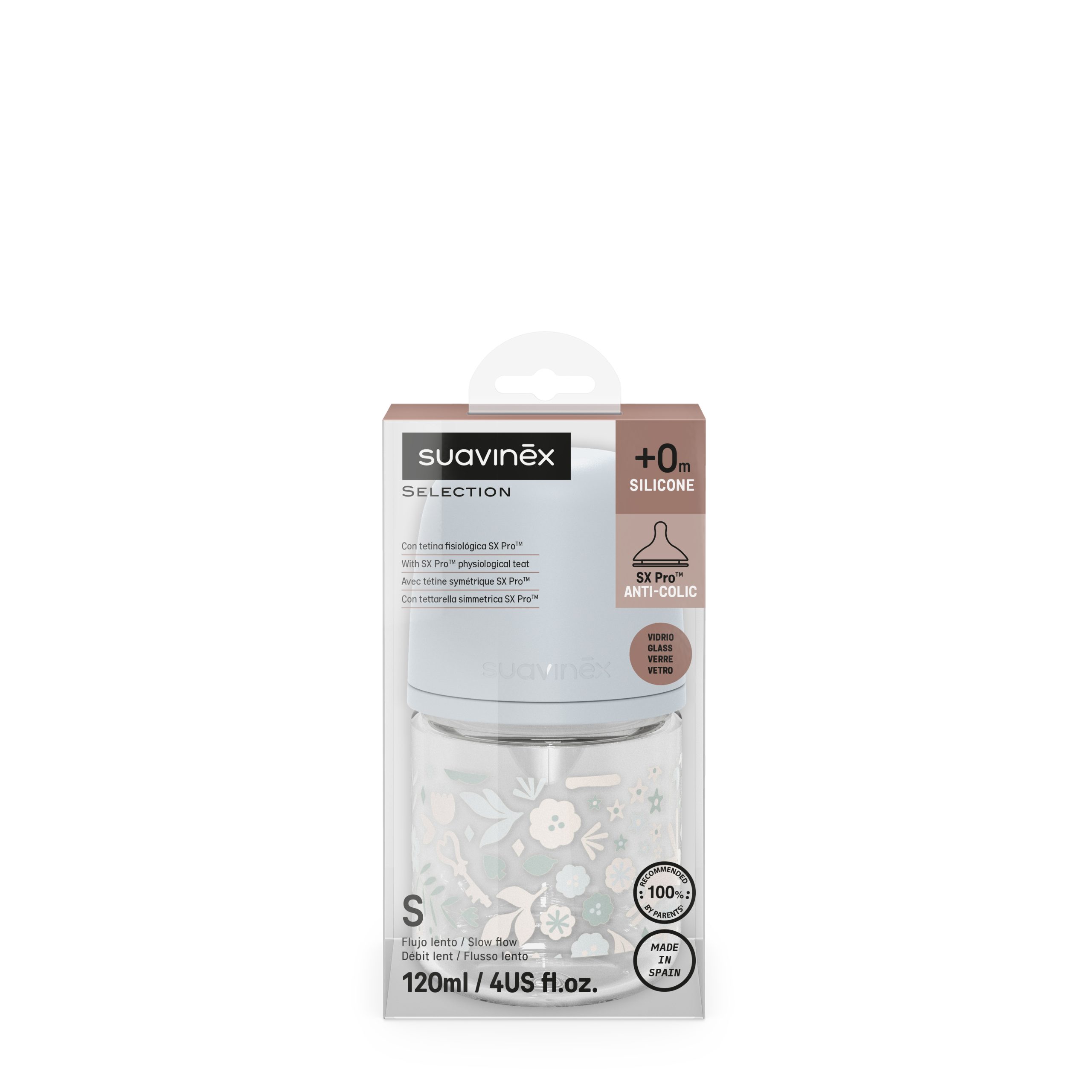 BIBERÓN VIDRIO 120ML WONDERLAND AZUL